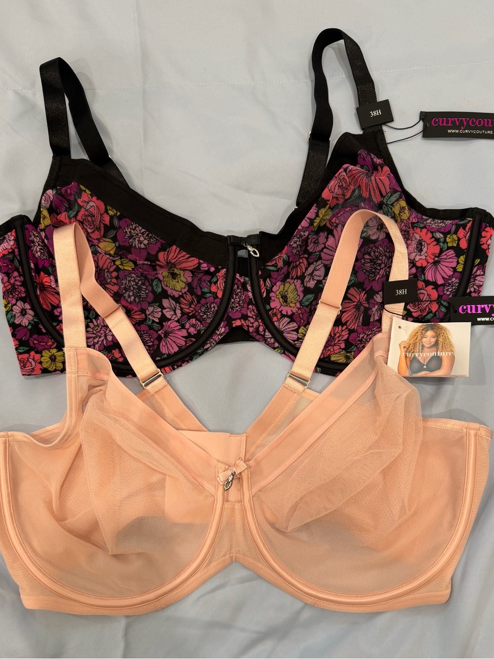 Curvy Couture Black Floral & Peach Underwire Full-Coverage Bra Set